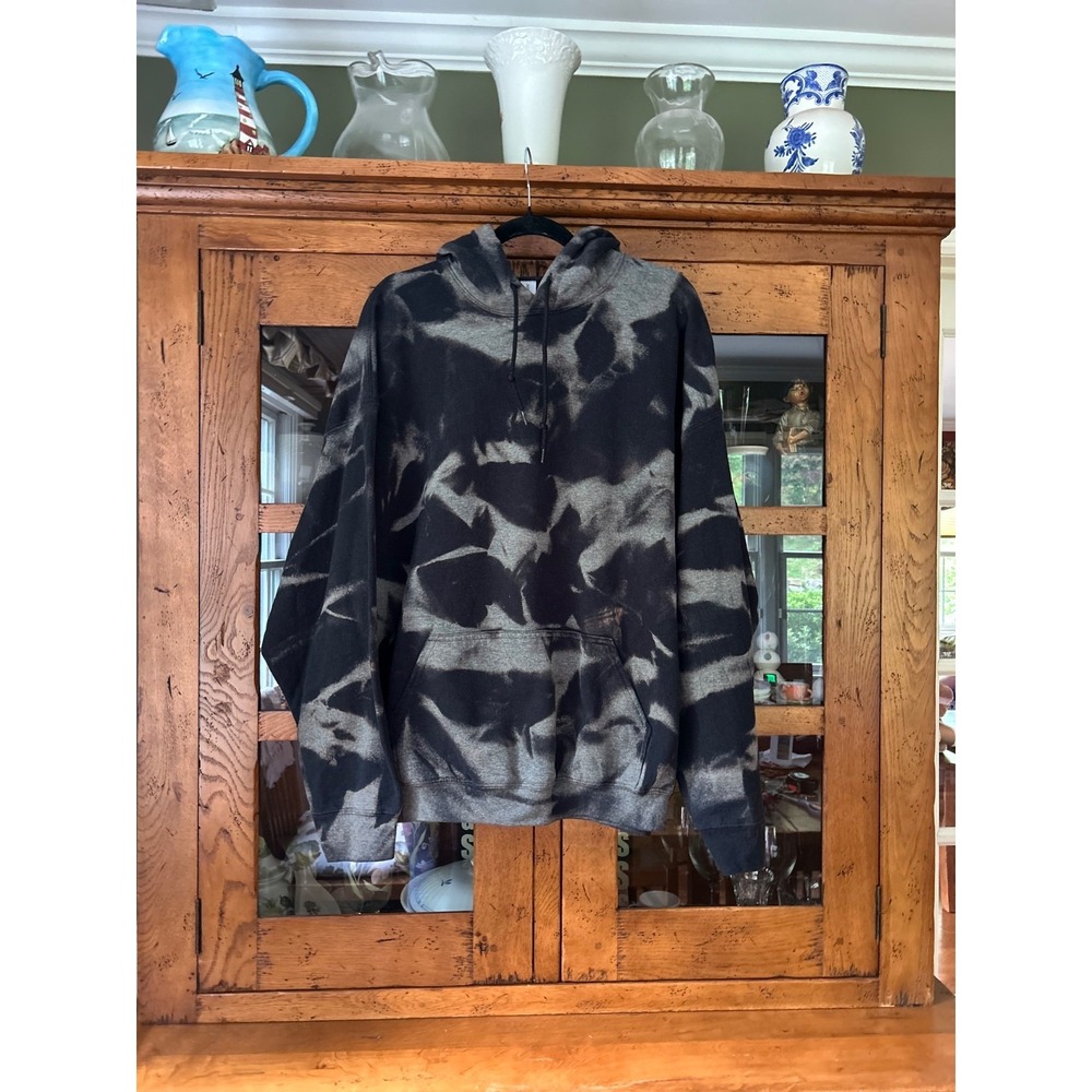 Gildan Mens Size 2XL Black Gray Tie Dye Heavy Blend Pull Over Sweatshirt Hoodie